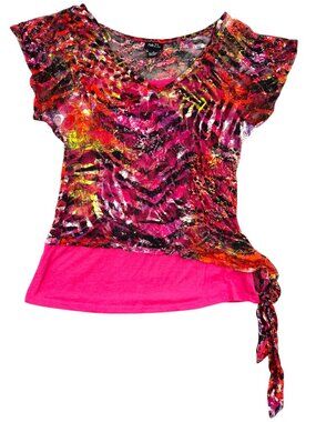 Y2K rue21 Pink Abstract Animal Print Side Tie Tee